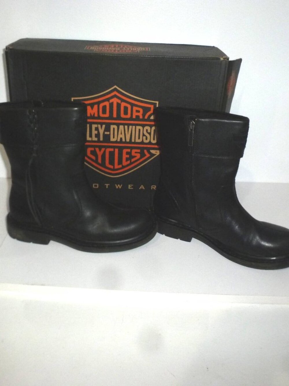 Harley Davidson Black Leather Ankle Biker Boots - Women SZ 8